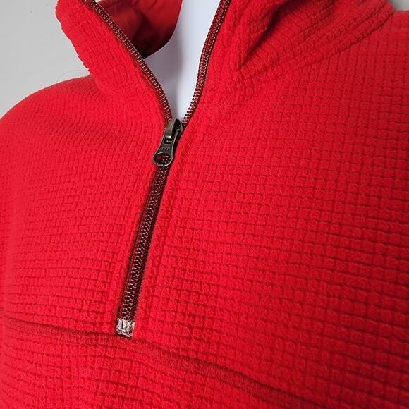Lands’ End Men’s Fleece Pullover L Red Quarter Zip Waffle Knit Long Sleeve - Picture 2 of 9